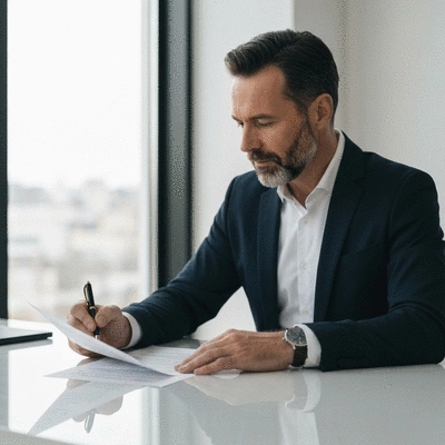 Person reviewing life insurance policy documents with a pen