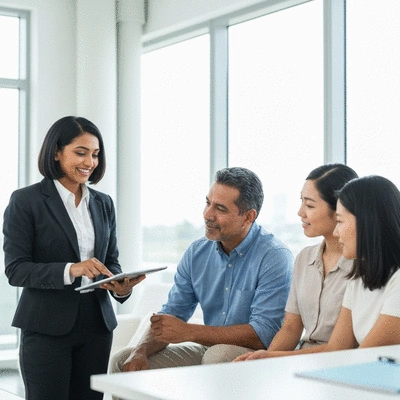 Financial planner explaining blended insurance policy to a couple