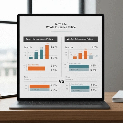 Side-by-side comparison of term life and whole life insurance policies
