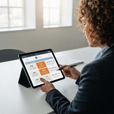 Person comparing life insurance quotes on a tablet with a comparison chart showing different options, no text, no words, no typography, clean image