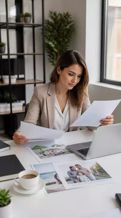 Person reviewing various life insurance documents on a desk