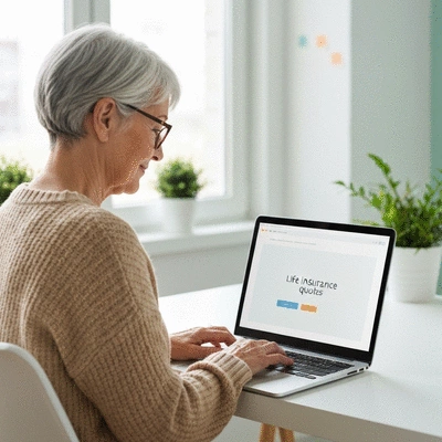 Person using a laptop to compare life insurance quotes