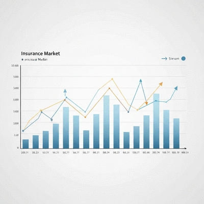 Digital graph showing fluctuating insurance market trends with upward and downward arrows, clean and modern design.