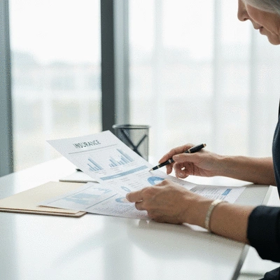 Close-up of hands comparing different financial documents on a table, representing insurance options, no text, no words, no typography, clean image