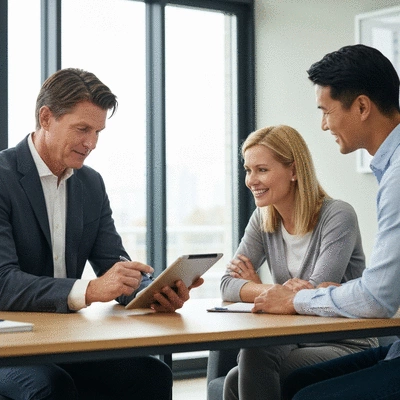 Financial advisor discussing policy options with a couple