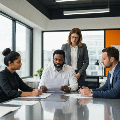 Diverse group of people discussing financial documents at a table, symbolizing collaboration and informed decision-making