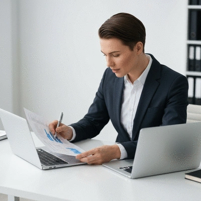 Person reviewing financial documents on a modern desk