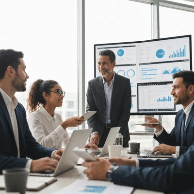 Diverse business team collaborating in a modern office, symbolizing business continuity and planning
