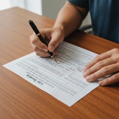 Person filling out a life insurance claim form