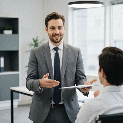 Professional financial advisor discussing life insurance options with a client